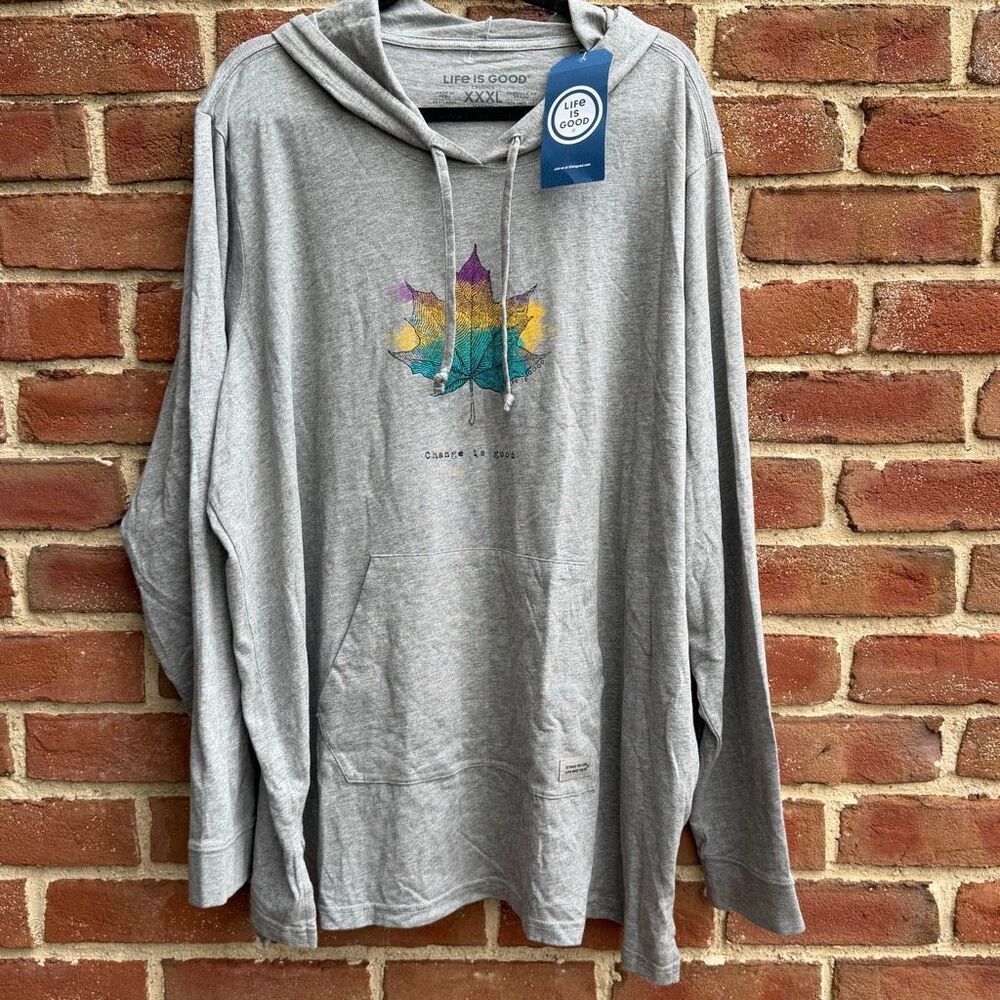 Life Is Good Change Is Good Leaf Graphic Hoodie Shirt Gray Womens 3XL NWT
